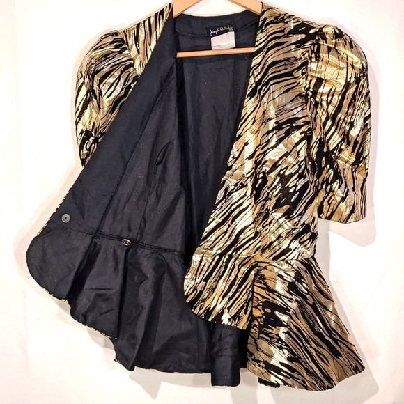 Vintage 1980's Joseph Ribkoff peplum waist gold and black jacket - Picture 5 of 7